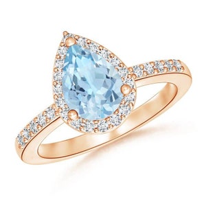 Pear Aquamarine Ring- Rose Gold Aquamarine Ring- Aquamarine Ring- Anniversary Gift For Her- March Birthstone Ring