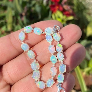 Ethiopian Opal Bracelet- Silver Opal Bracelet- Opal Jewelry- Tennis Bracelet- Oval Opal Bracelet- Gift For Her- Dainty Bracelet