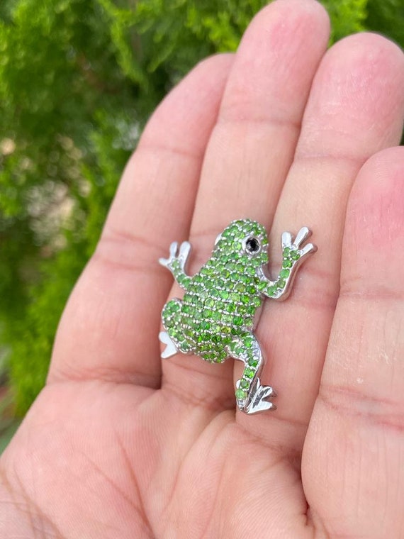 Large Sterling Silver Frog Necklace – Chrome Diopside Gemstone