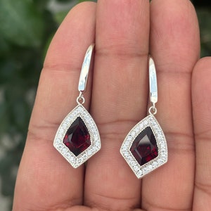 Garnet Earrings- Drop Earrings- Earrings For Women- Silver Garnet Earrings- January Birthstone- Red Gemstone Earrings- Garnet Jewelry