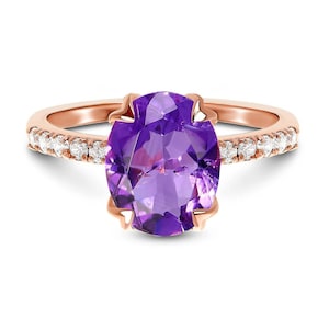 Oval Amethyst Ring- Amethyst Engagement Ring- Rose Gold Amethyst Ring- Solitaire Ring- February Birthstone