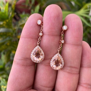 Morganite Earrings- Bridal Earrings- Wedding Jewelry- Drop Earrings- Rose Gold Morganite Earrings
