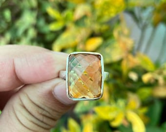 Anello in argento sterling con citrino taglio cuscino – Pietra portafortuna di novembre