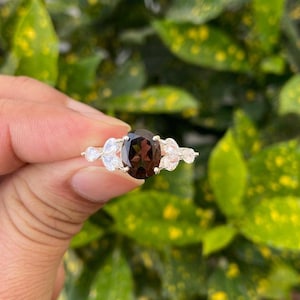 Smoky Quartz Ring- Brown Gemstone Ring- Oval Quartz Ring- Wedding Ring