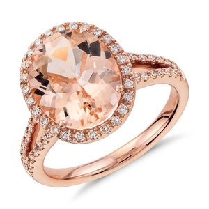 Morganite Ring- Engagement Morganite Ring- Rose Gold Morganite Ring- Oval Morganite Ring