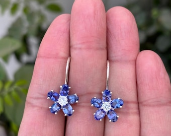 Orecchini pendenti floreali con tanzanite – Gioielli in argento sterling con pietre preziose