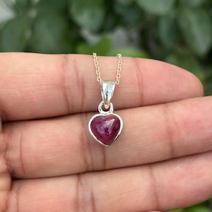 Natural Ruby Necklace- Heart Shape Necklace- Gift For Her- Valentines Day Gift- Ruby Heart Necklace- Red Gemstone Necklace