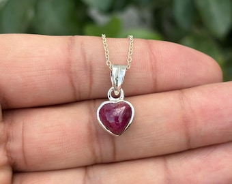 Natural Ruby Heart Necklace – Sterling Silver, Valentines Gift
