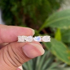 Moonstone Eternity Ring- Eternity Band- Minimalist Moonstone Band- Stackable Ring- Gift For Her- Pear Moonstone Ring