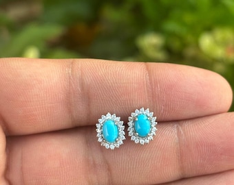 Pendientes de turquesa de Arizona – Pendientes delicados de plata de ley con piedras preciosas