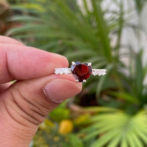 Garnet Heart Ring- Red Gemstone Ring- Heart Shape Ring- Silver Garnet Ring- Natural Garnet- January Birthstone Ring