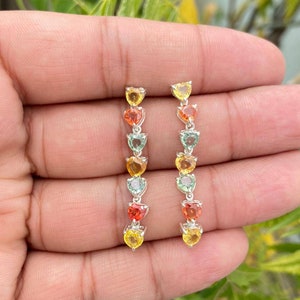 Multi Sapphire Earrings- Drop Earrings Gemstone Earrings- Silver Sapphire Earrings- September Birthstone- Sapphire Jewelry- Natural Sapphire
