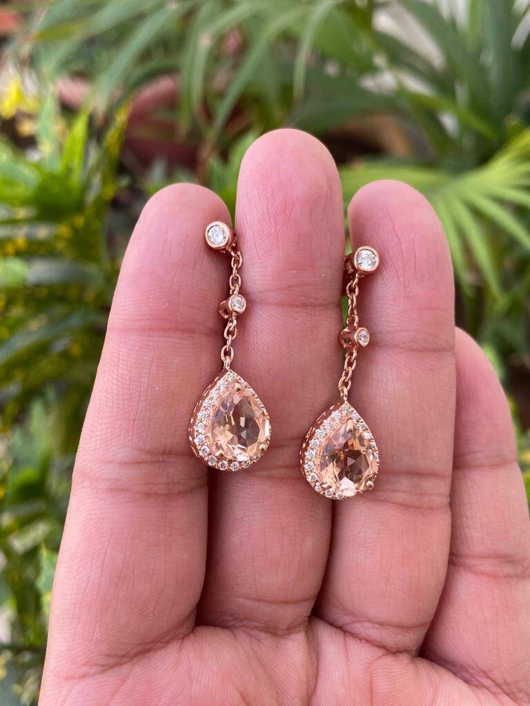 CZ and Teardrop Pearl Bridal Earrings in Rose Gold CZ and Teardrop Pearl Bridal Earrings in Rose Gold