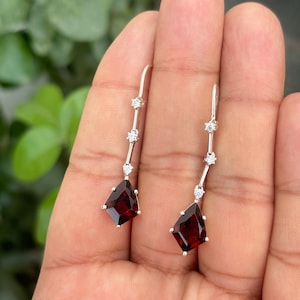 Garnet Earrings- Drop Earrings- Earrings For Women- Silver Garnet Earrings- January Birthstone- Red Gemstone Earrings- Garnet Jewelry