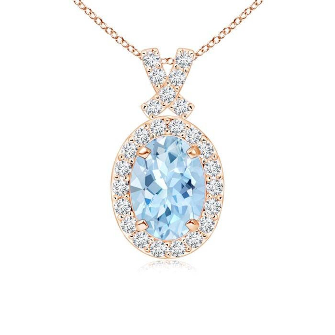 Rose gold aquamarine necklace Clearance