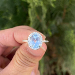 Oval Aquamarine Ring- Silver Aquamarine Ring- Anniversary Gift For Her- March Birthstone