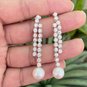 Freshwater Pearl Dangle Drop Earrings- Bridal Earrings- Wedding Jewelry- Gift For Her- Long Pearl Earrings- Bridesmaid Gift