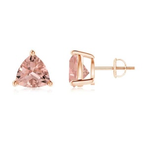 Trillon Morganite Earrings- Silver Morganite Earrings- Stud Morganite Earrings