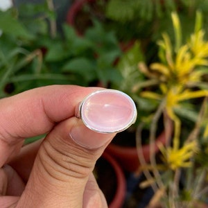 Rose Quartz Ring- Rose Quartz Crystal- Gemstone Ring- Natural Rose Quartz Ring- Cabochon Ring- Silver Rose Quartz Ring