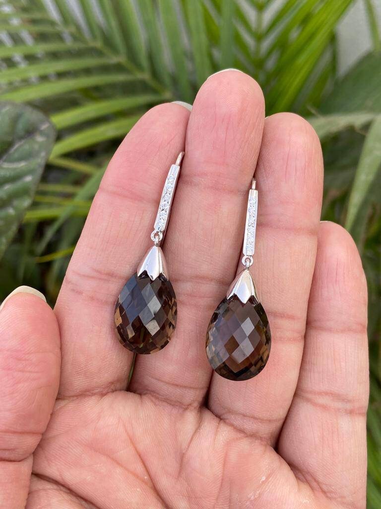 R.ALAGAN ララガン-KNOT SMOKY QUARTZ EARRINGS Natural Smoky Quartz Earrings- Drop Earrings- Silver Quartz