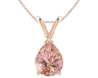 Pear Morganite Necklace- Wedding Jewelry- Bridal Necklace- Morganite Pendant- Peach Morganite Necklace- Rose Gold Necklace