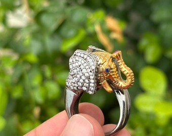 スターリングシルバーの象のリング - ハンドメイドの動物ジュエリー