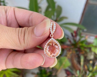 Peora 14K Rose Gold Morganite & Diamond Pendant - 7x5mm Oval Solitaire Necklace