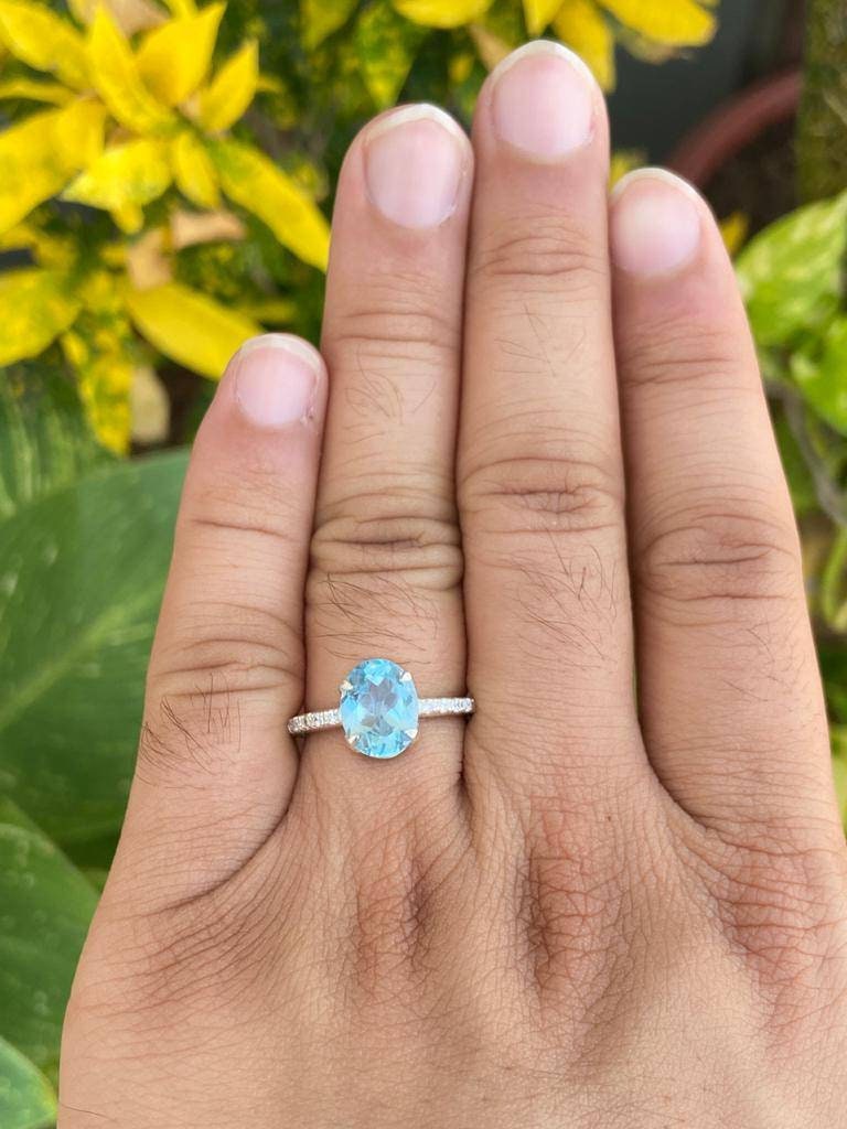Blue Topaz Engagement Ring Oval Blue Topaz Ring Promise Etsy UK