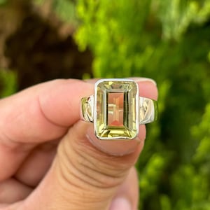 Lemon Quartz Ring- Engagement Ring- Quartz Ring- Silver Quartz Ring- Cocktail Ring- Emerald Cut Ring- Rings For Women