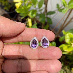 Pear Amethyst Earrings- Sterling Silver Amethyst Earrings- Amethyst Jewelry- Natural Amethyst Earrings