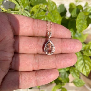 Pear Morganite Necklace- Peach Morganite Necklace- Wedding Jewelry- Bridal Necklace- Morganite Pendant