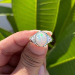 Fire Opal Ring- Engagement Ring- Silver Opal Ring- October Birthstone Ring- Gift For Her- Natural Opal