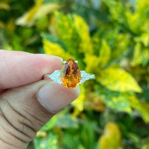 Natural Citrine Ring- Pear Citrine Ring- November Birthstone Ring- Silver Citrine Ring- Yellow Gemstone Ring