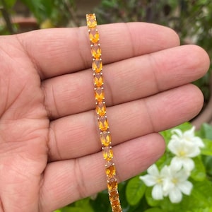 Pulsera de citrino ovalada - Pulsera de tenis - Joyería de citrino - Pulsera de citrino en oro de 14k - Regalo para ella - Pulsera delicada - Piedra natal de noviembre