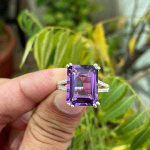 Amethyst Ring- Cocktail Ring- Engagement Ring- Gemstone Ring- Amethyst Jewelry- Emerald Cut Amethyst Ring