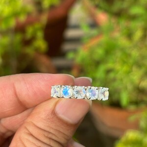 Round Moonstone Ring- Five Stone Ring- Natural Moonstone- Rainbow Moonstone Ring- Engagement Ring- Dainty Moonstone Ring- Rings For Women