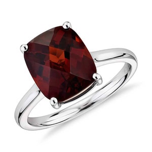Garnet Ring- Silver Garnet Ring- Natural Garnet- Solitaire Ring- January Birthstone