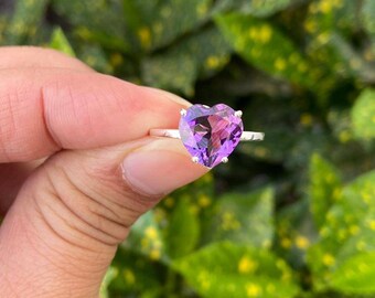 Heart Shape Ring- Amethyst Ring- February Birthstone Ring- Natural