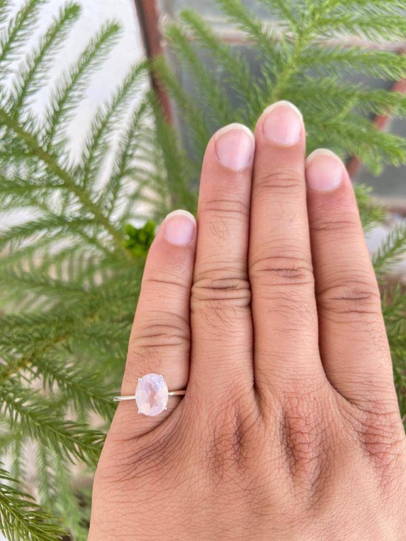 Anillo Ovalado De Cuarzo Rosa Hecho A Mano: Piedra De Nacimiento De Plata De Ley 925 - España