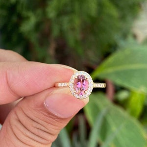 Pink Tourmaline Ring- Engagement Ring- 14k gold Tourmaline Ring- Pink Gemstone Ring- Gift For Her- Tourmaline Diamond Ring
