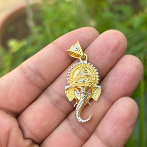 Ganesha Necklace- Gold Ganesh Pendant- Good Luck Pendant- Hindu Jewelry- Hindu Pendant- Silver Ganesha