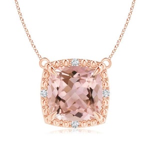 Morganite Pendant- Silver Morganite Necklace- Bridal Jewelry- Cushion Morganite Pendant