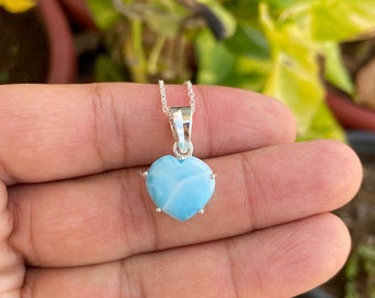 Natural Larimar Heart Necklace – Sterling Silver Pendant