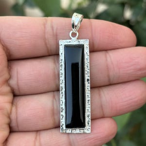Black Onyx Necklace- Onyx Pendant- Black Stone Necklace- Handmade Silver Pendant- Black Onyx Jewelry