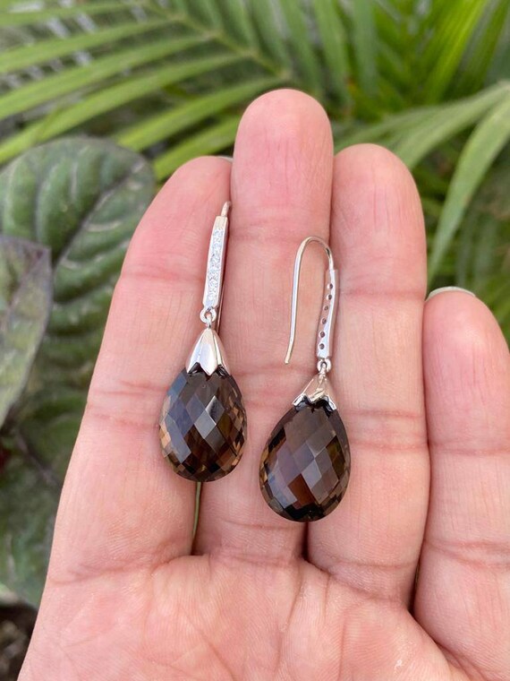 Natural Smoky Quartz Earrings Drop Earrings Silver Quartz Earrings
