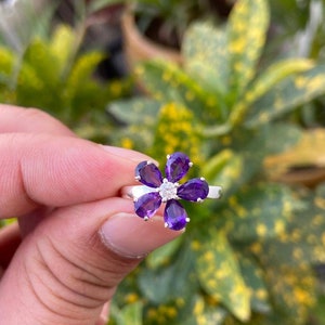 Amethyst Ring- Flower Ring- Natural Amethyst Ring- Silver Amethyst Ring- February Birthstone