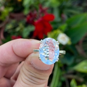 Clear Quartz Ring- Oval Crystal Ring- Quartz Ring- Silver Clear Quartz Ring- Gemstone Ring