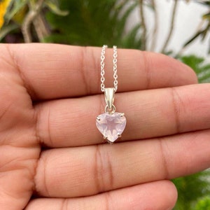 Rose Quartz Heart Necklace- Heart Shape Necklace- Natural Rose Quartz Necklace- Rose Quartz Jewelry