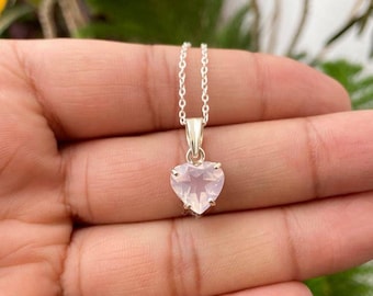 Rose Quartz Heart Necklace- Heart Shape Necklace- Natural Rose Quartz Necklace- Rose Quartz Jewelry