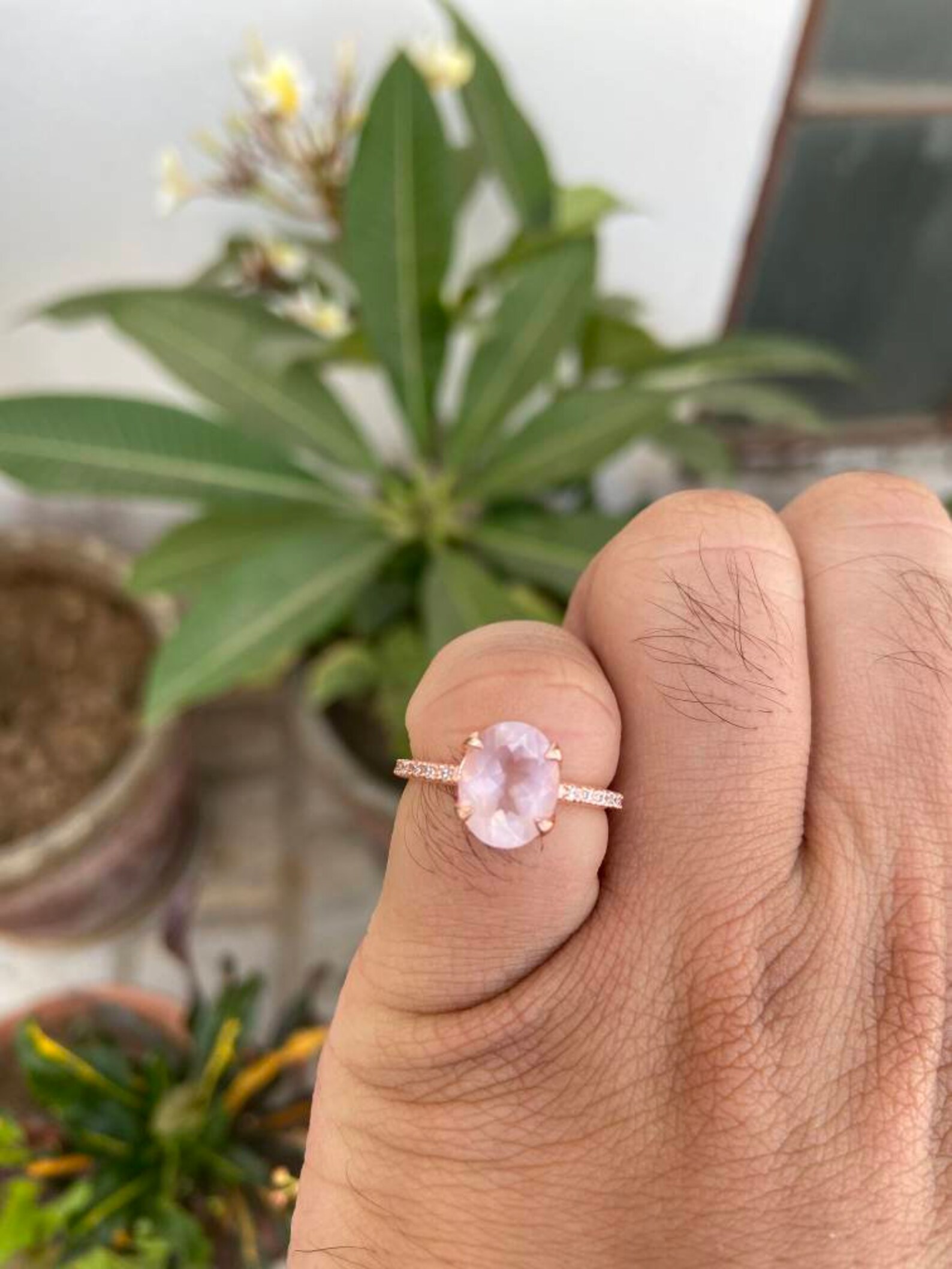 Natural Rose Quartz Ring Rose Quartz Engagement Ring Promise Etsy